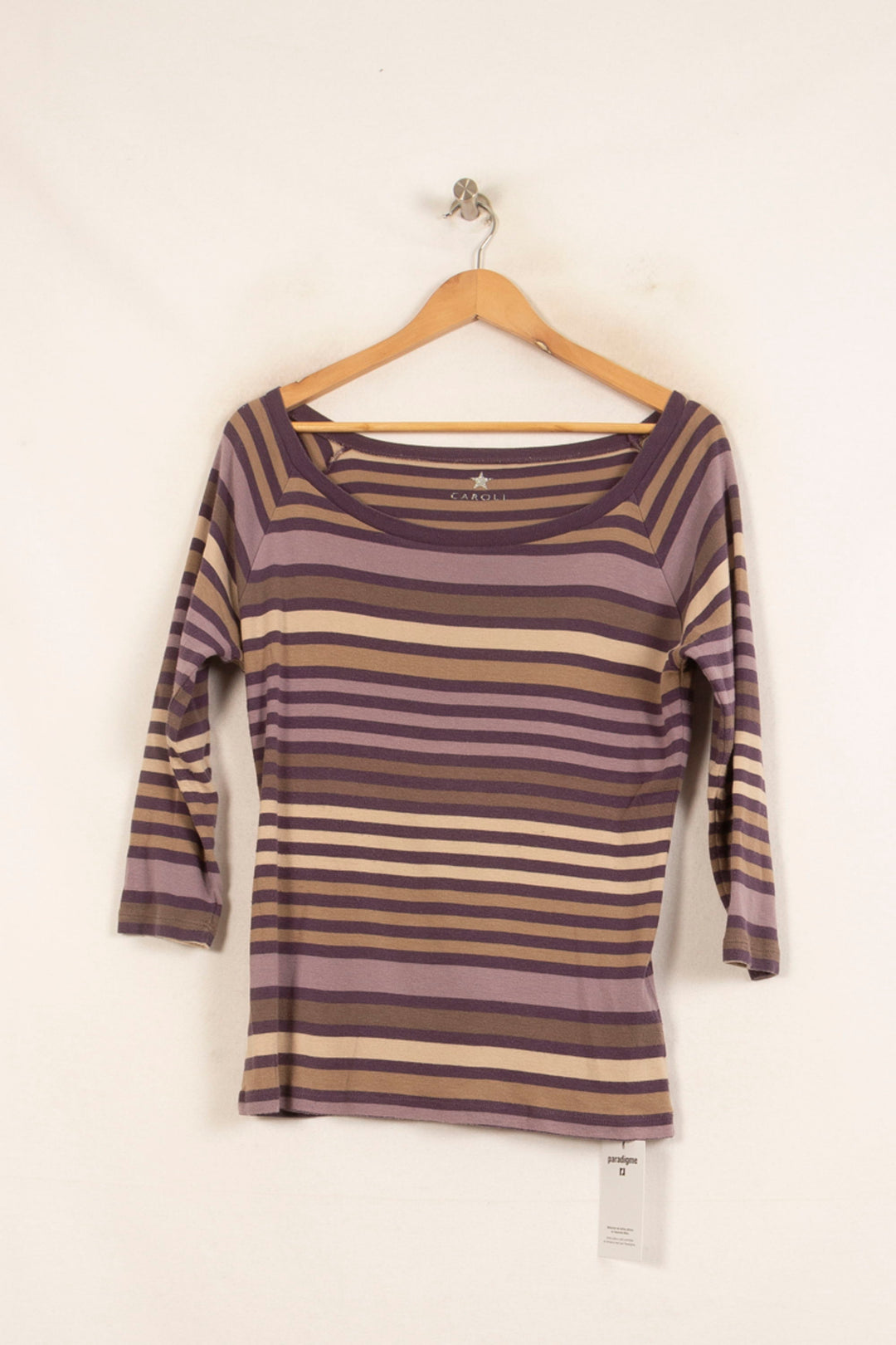 Tee-shirt Rayé Violet et Beige - Taille XL/42 de la marque Caroll | PARAD52494 - Vendu par Paradigme - Image 2