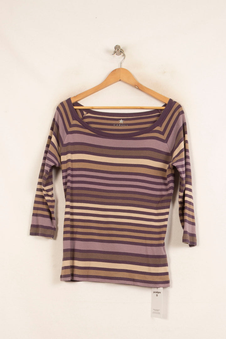 Tee-shirt Rayé Violet et Beige - Taille XL/42 de la marque Caroll | PARAD52494 - Vendu par Paradigme - Image 2