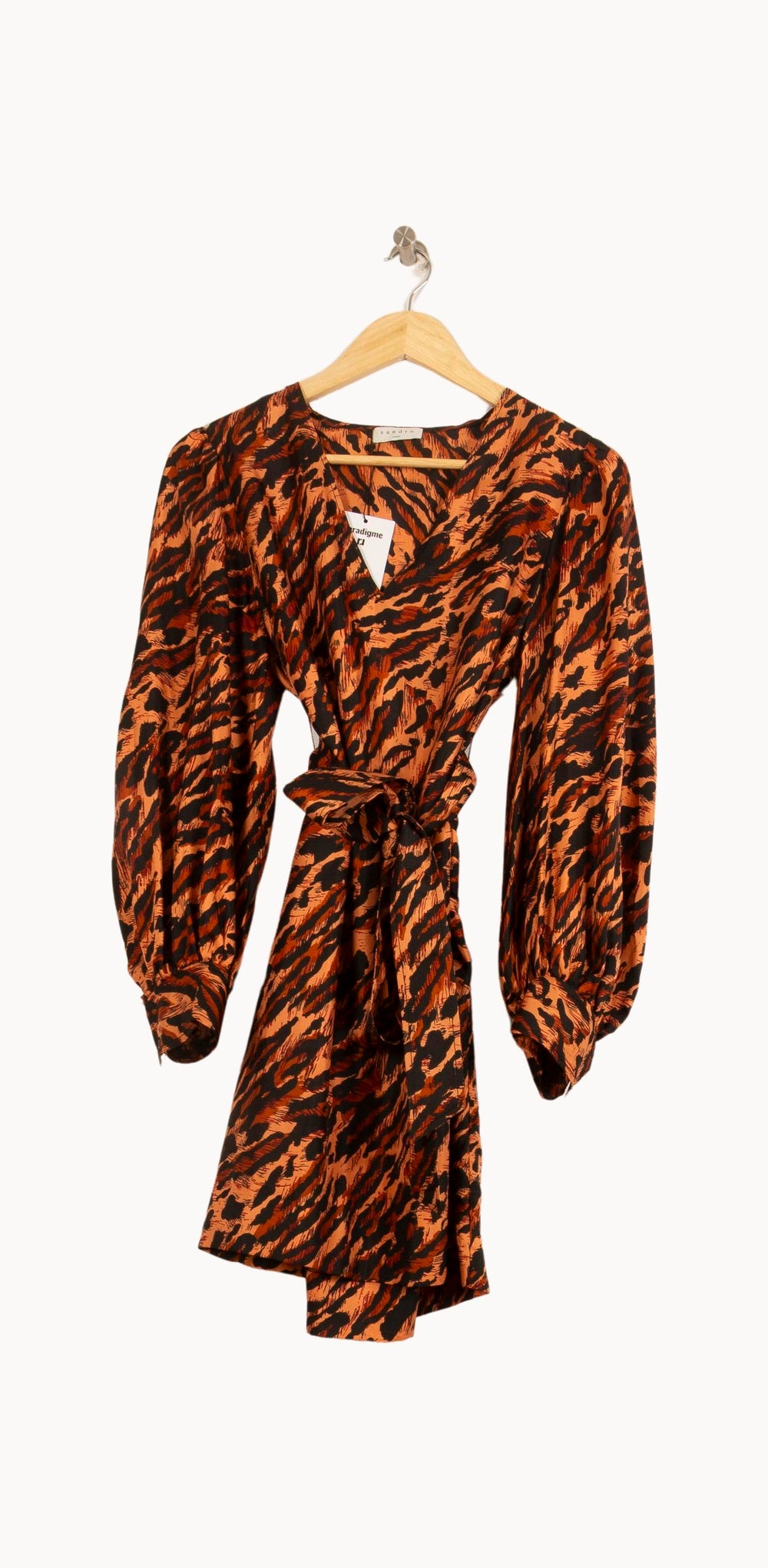 Robe portefeuille orange et noire - Taille L/40 de la marque Sandro | PARAD52507 - Vendu par Paradigme - Image 2