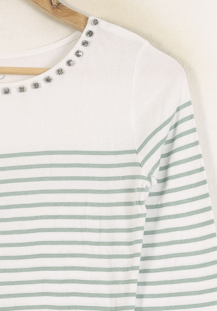 Marinière Blanche et Verte - Taille S/36 de la marque Maison 123 | PARAD52563 - Vendu par Paradigme - Image 3