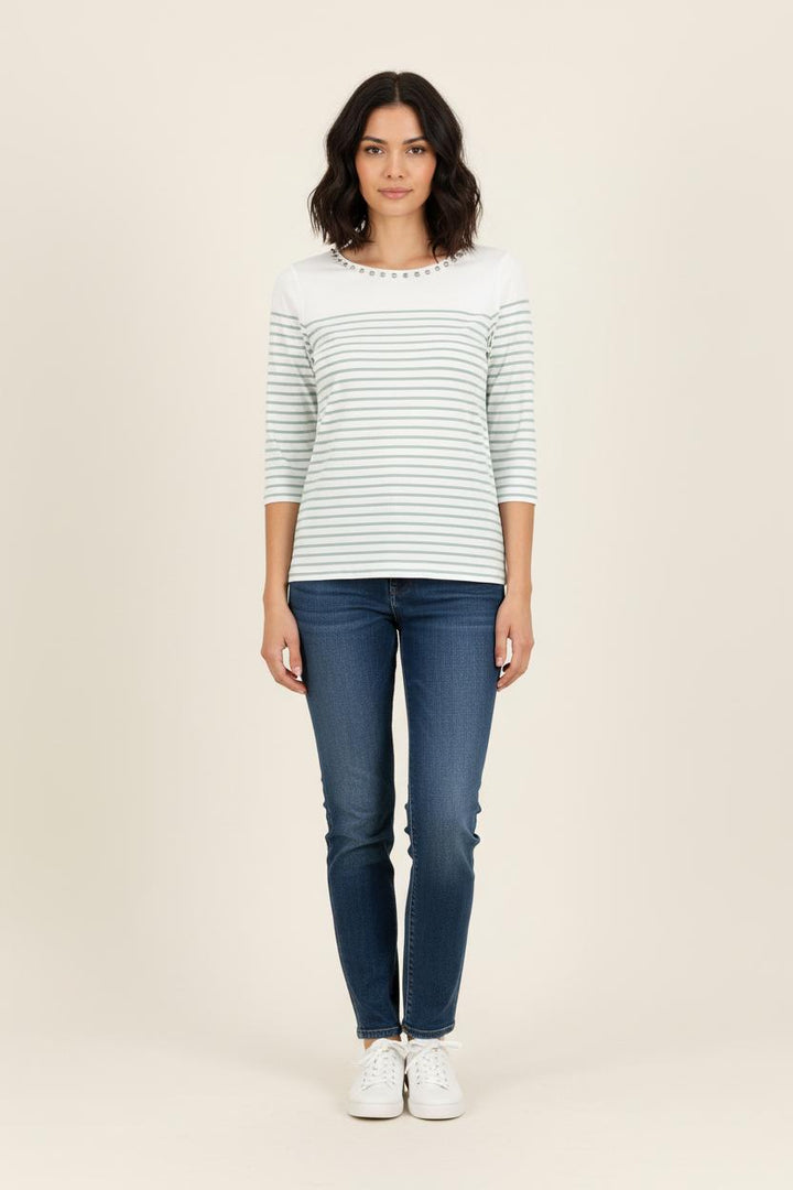 Marinière Blanche et Verte - Taille S/36 de la marque Maison 123 | PARAD52563 - Vendu par Paradigme - Image 1