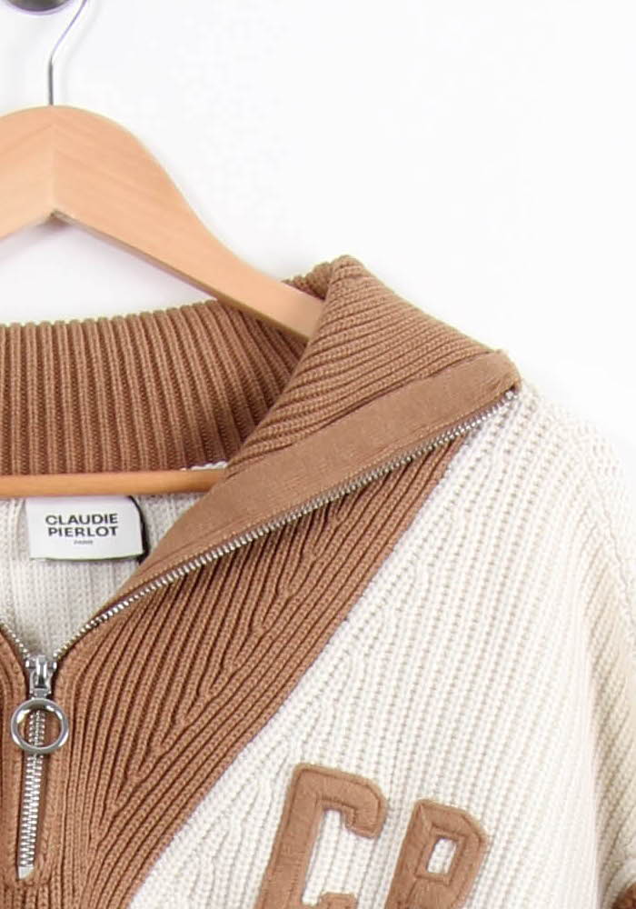 Pull Zippé Marron et Blanc - Taille L/40 de la marque Claudie Pierlot | PARAD52604 - Vendu par Paradigme - Image 3