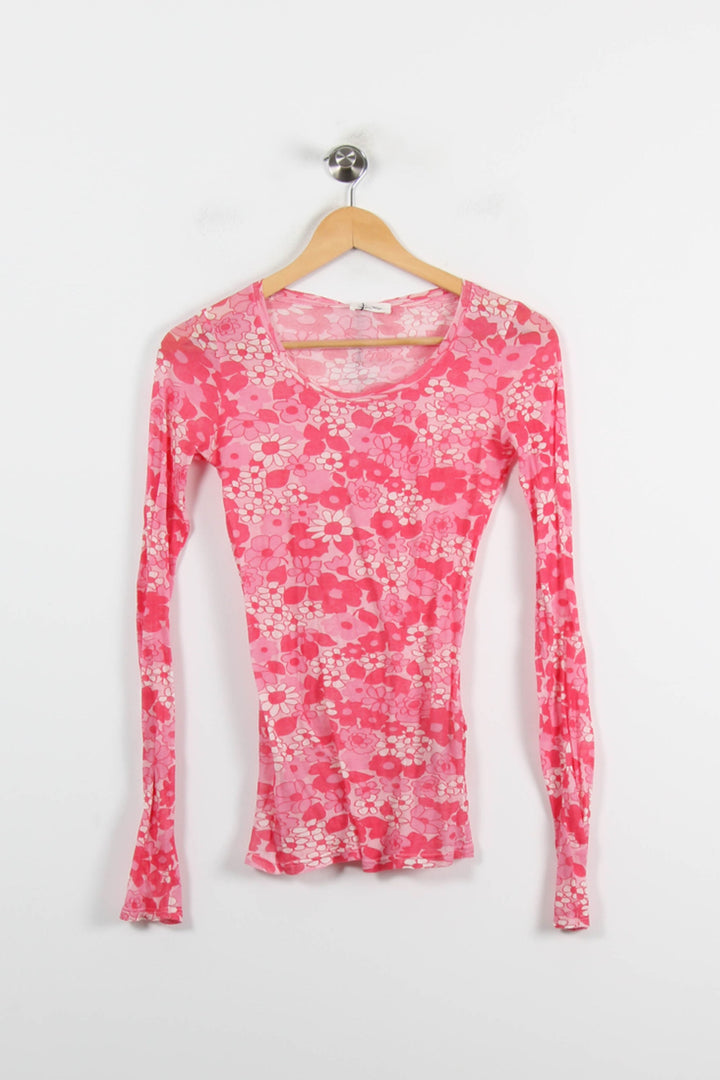 T-shirt Manches Longues Rose et Blanc - Taille S/36 de la marque American Vintage | PARAD52693 - Vendu par Paradigme - Image 2