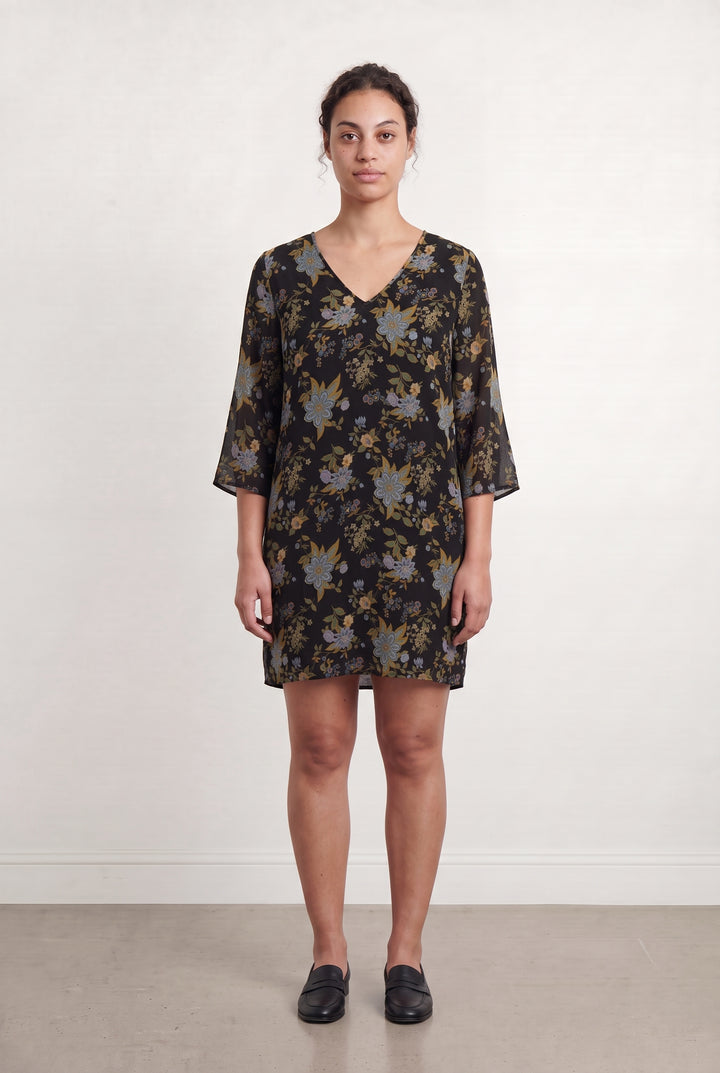 Robe Fleurie Noire et Jaune - Taille L/40 de la marque IKKS | PARAD52709 - Vendu par Paradigme - Image 1