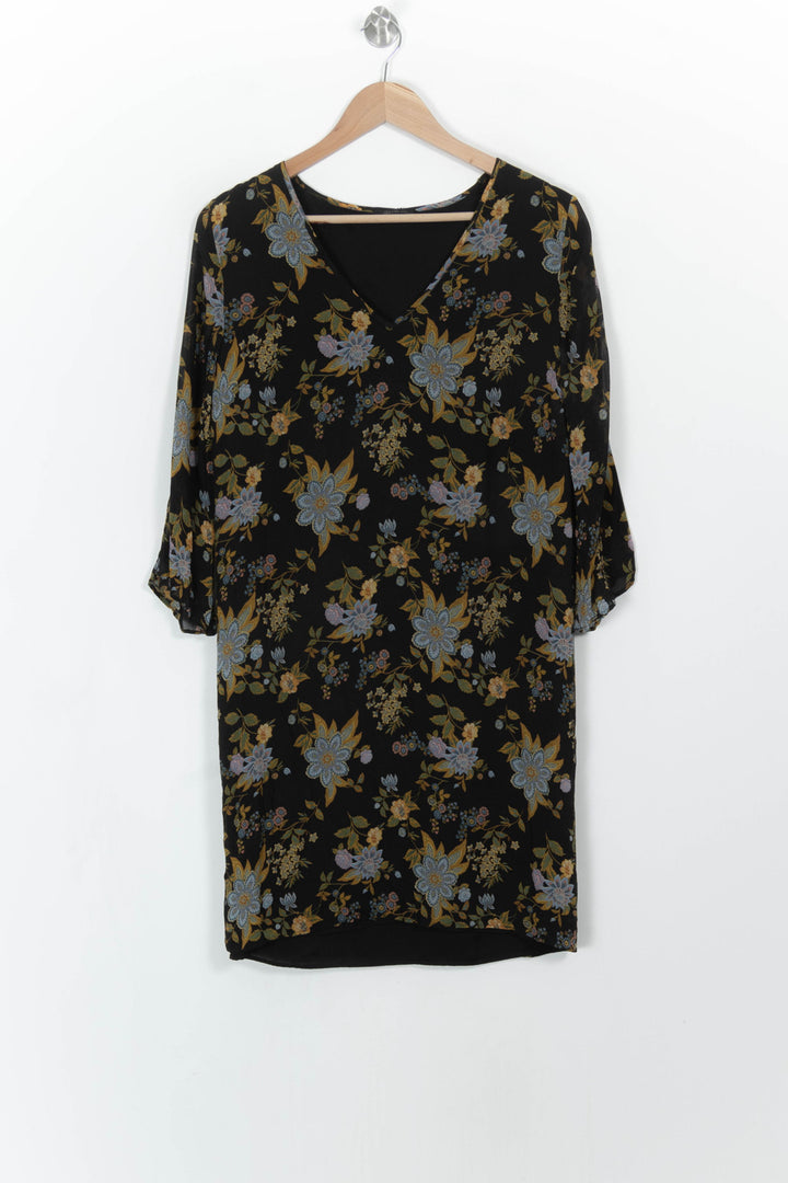 Robe Fleurie Noire et Jaune - Taille L/40 de la marque IKKS | PARAD52709 - Vendu par Paradigme - Image 2