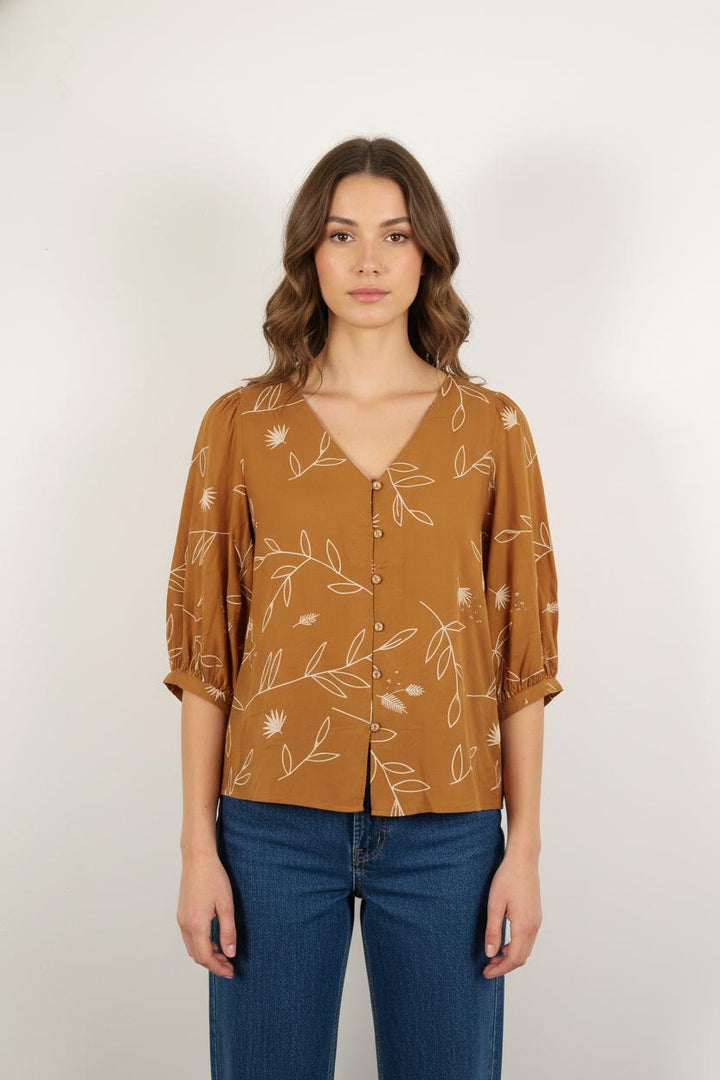 Blouse Marron et Blanche - Taille M/38