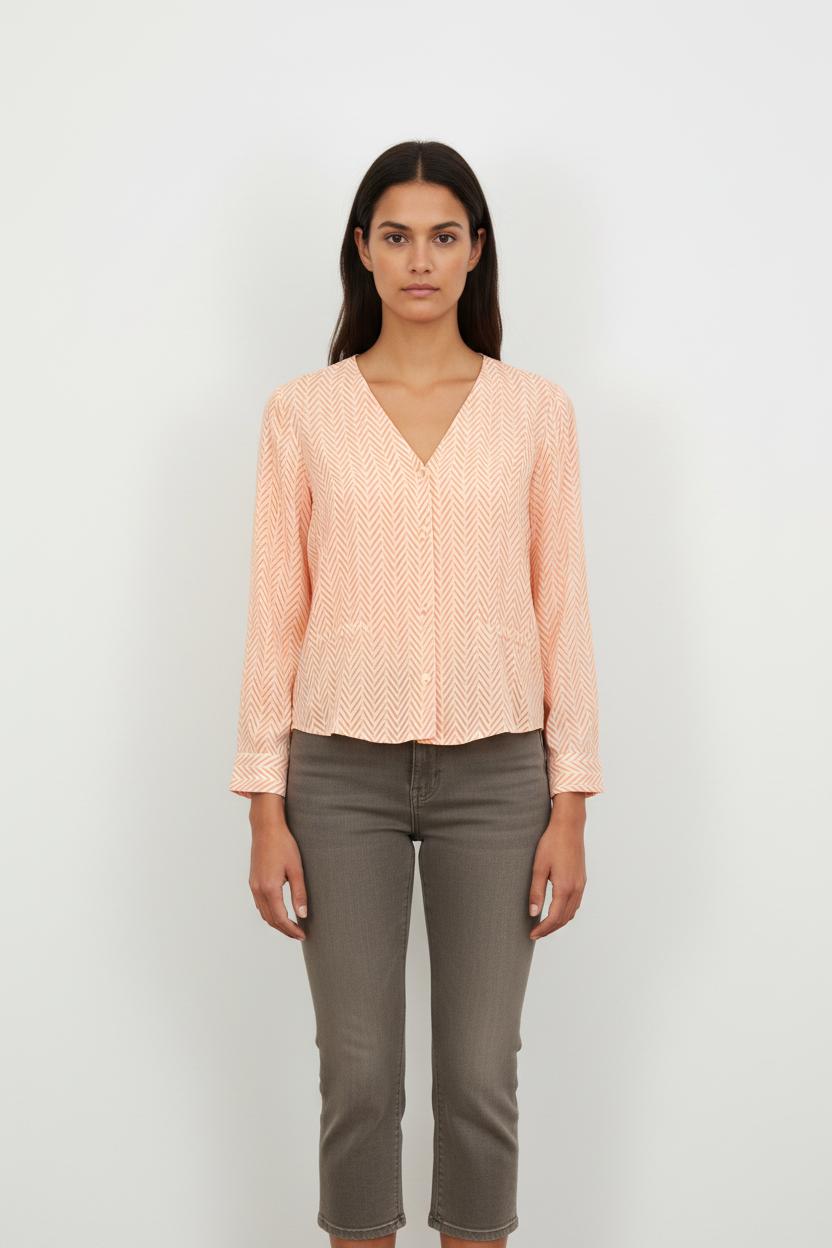 Blouse Orange et Blanche - Taille S/36