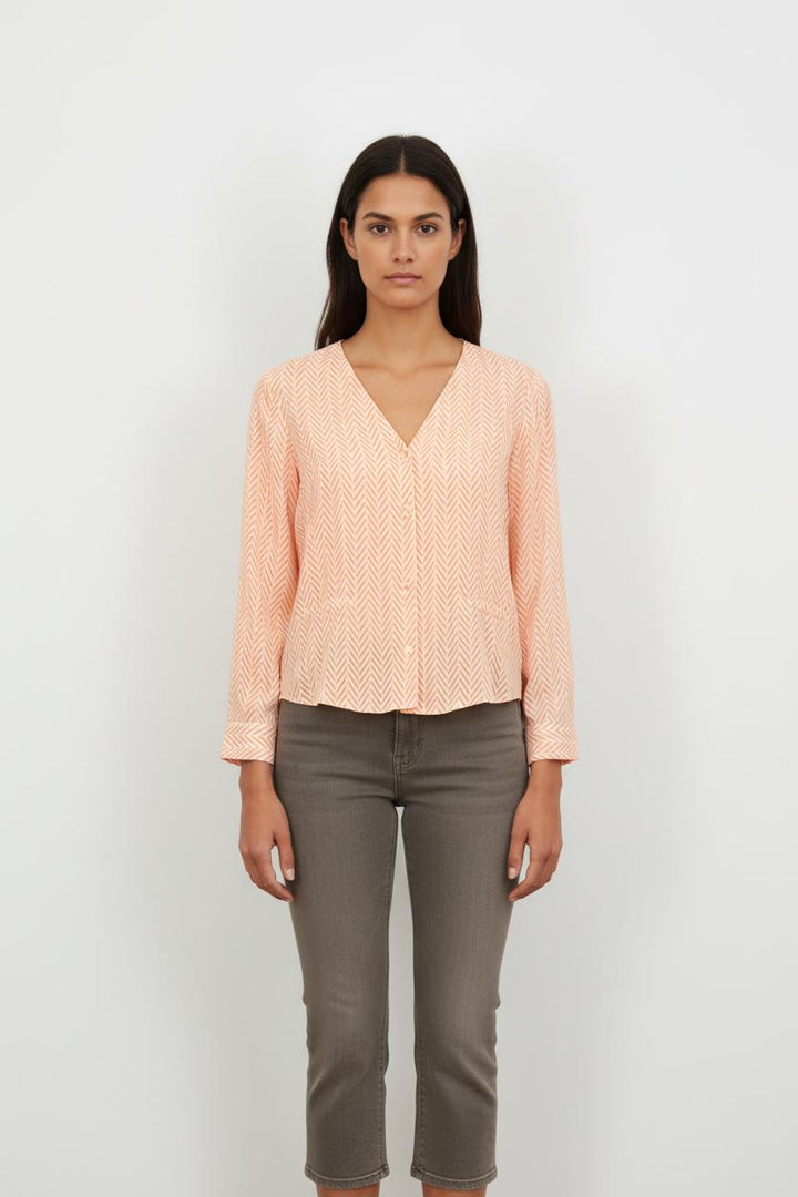 Blouse Orange et Blanche - Taille S/36
