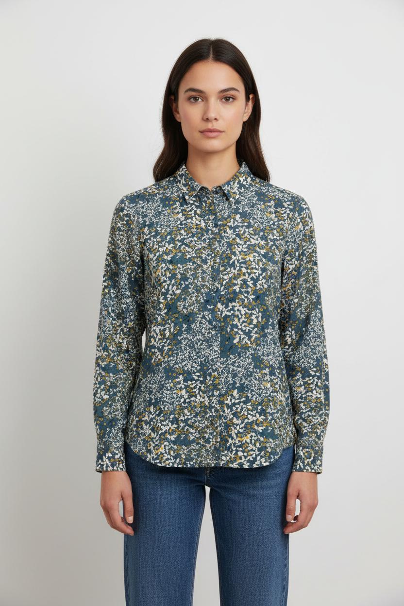 Chemise Fleurie Bleue et Blanche - Taille L/40