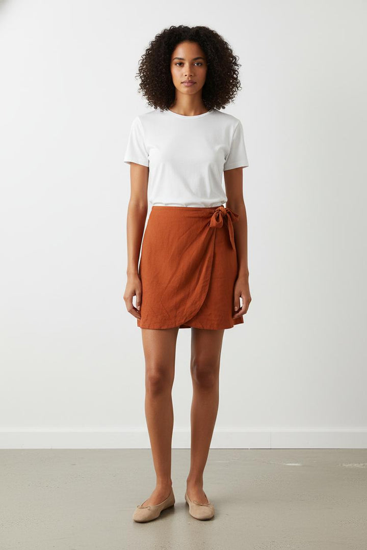 Jupe Portefeuille Marron - Taille XS/34