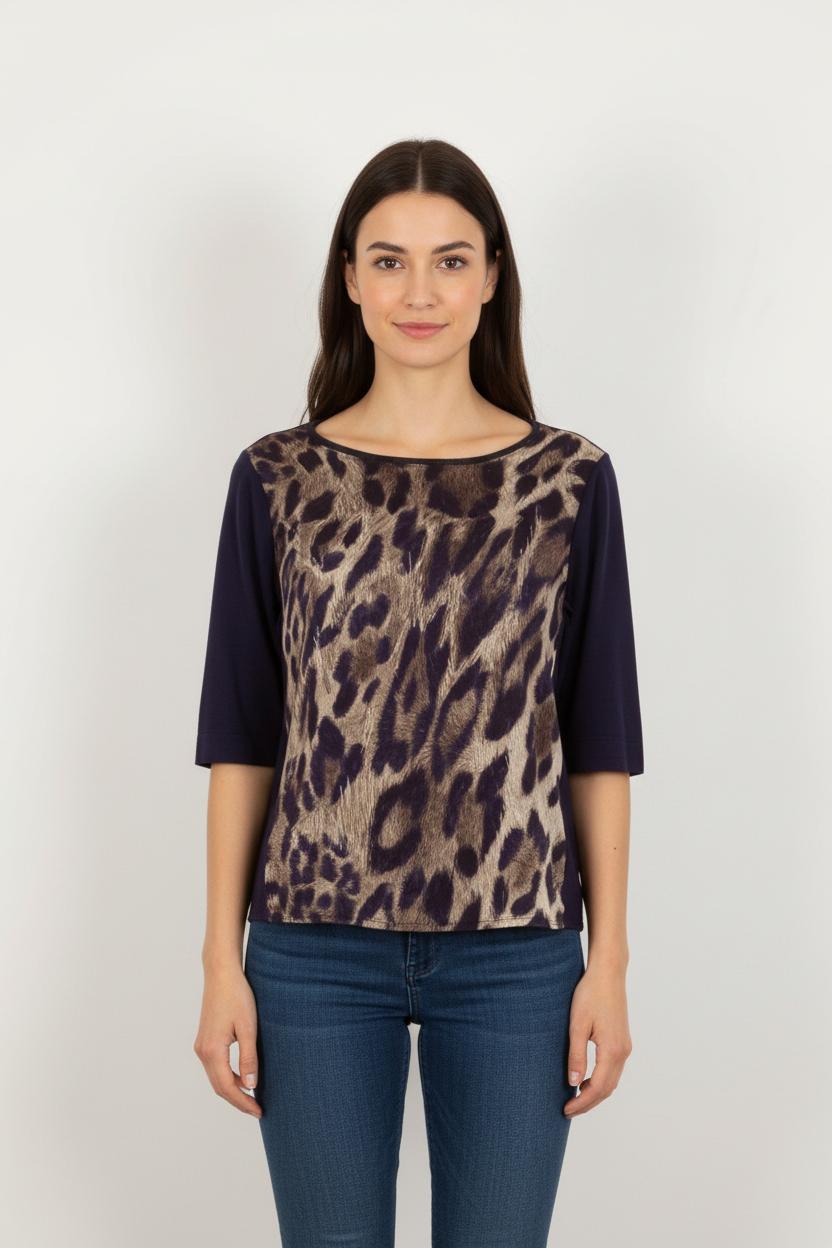 Blouse Bleu et Beige - Taille S/36