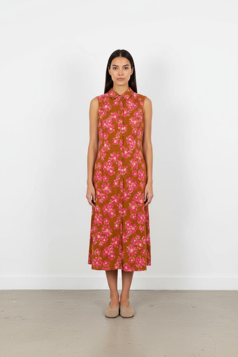 Robe Sans Manches Marron et Rose - Taille M/38