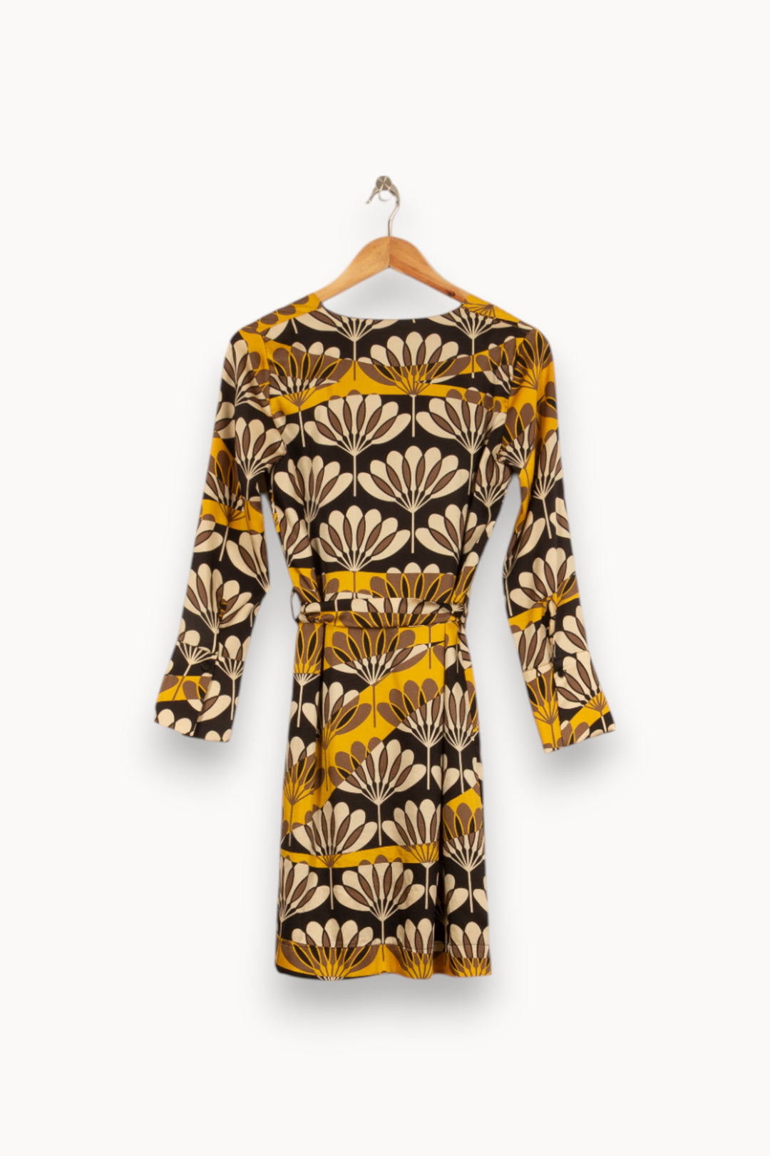 Robe Portefeuille Jaune et Marron - Taille XS/34 de la marque La Fée Maraboutée | PARAD52844 - Vendu par Paradigme - Image 4