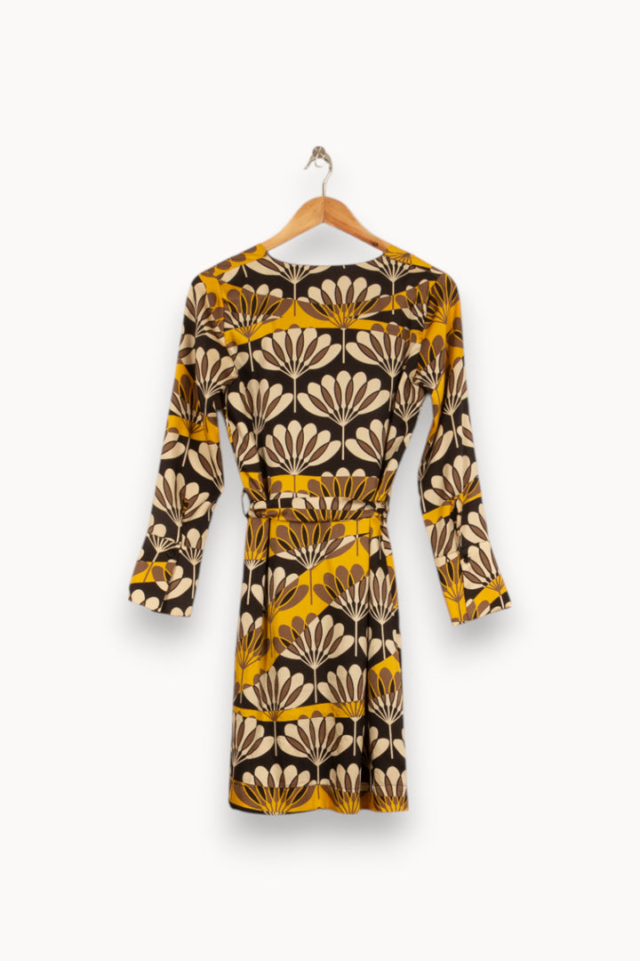 Robe Portefeuille Jaune et Marron - Taille XS/34 de la marque La Fée Maraboutée | PARAD52844 - Vendu par Paradigme - Image 4