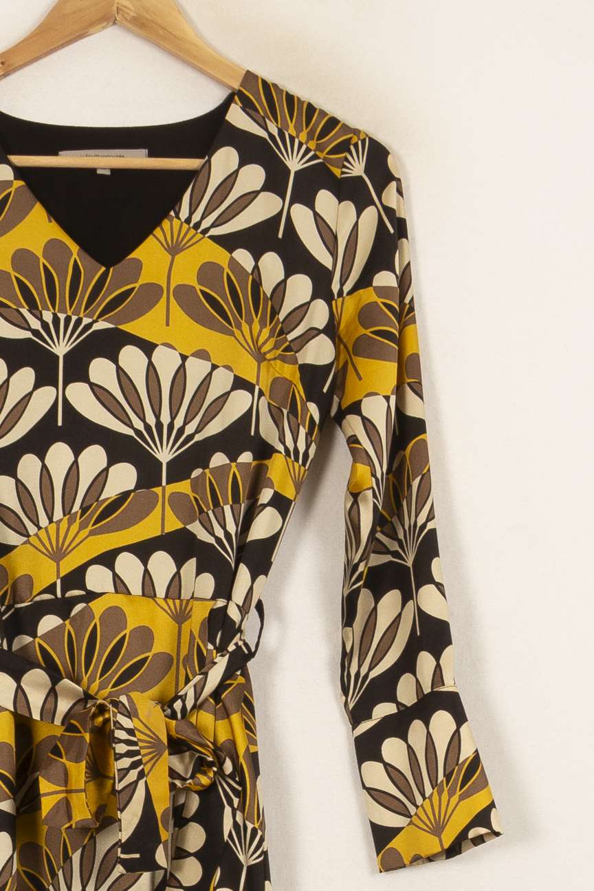 Robe Portefeuille Jaune et Marron - Taille XS/34 de la marque La Fée Maraboutée | PARAD52844 - Vendu par Paradigme - Image 3