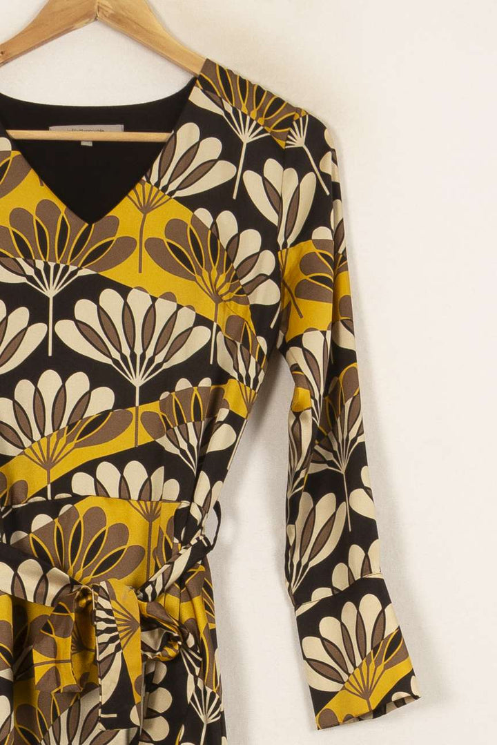 Robe Portefeuille Jaune et Marron - Taille XS/34 de la marque La Fée Maraboutée | PARAD52844 - Vendu par Paradigme - Image 3