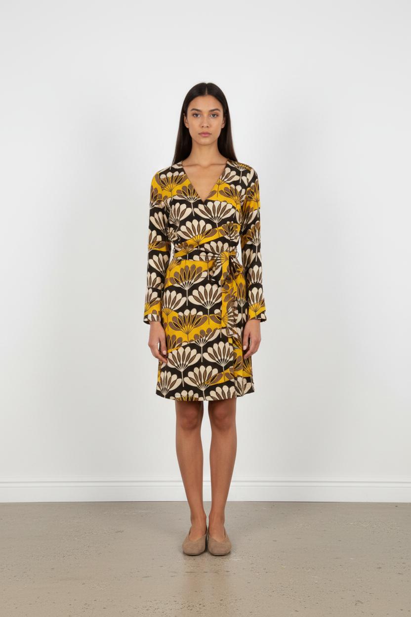 Robe Portefeuille Jaune et Marron - Taille XS/34