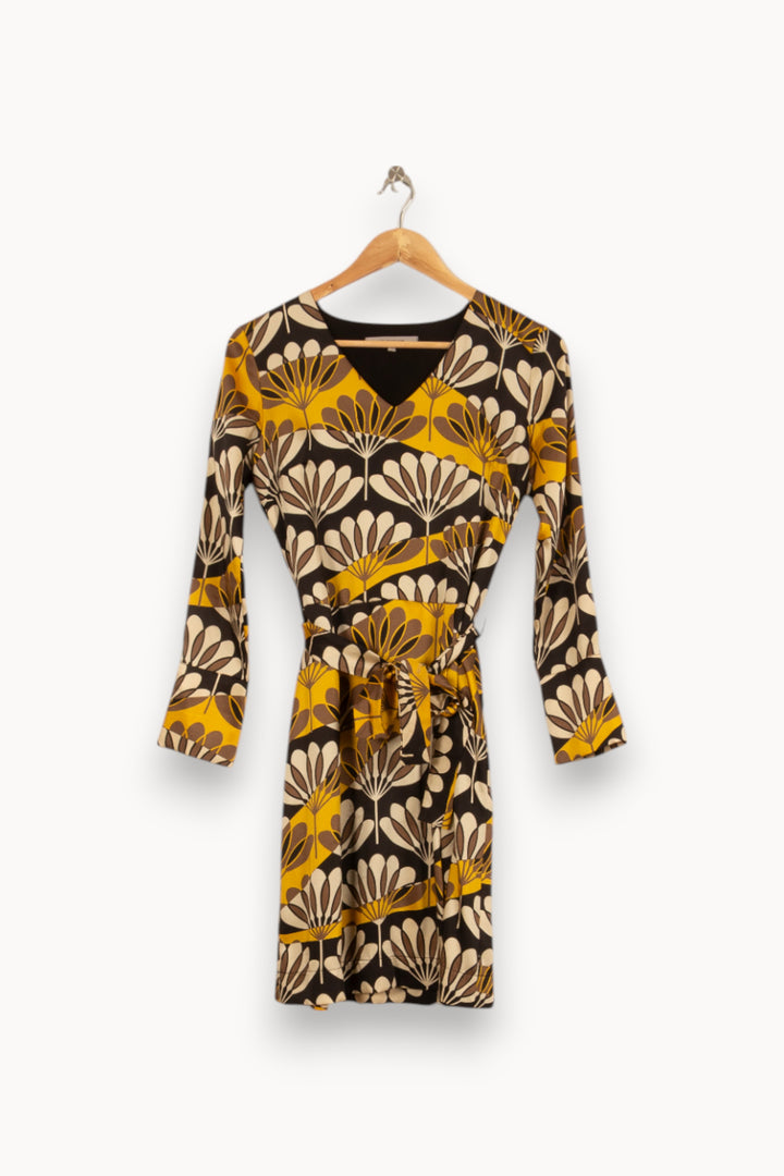 Robe Portefeuille Jaune et Marron - Taille XS/34 de la marque La Fée Maraboutée | PARAD52844 - Vendu par Paradigme - Image 2