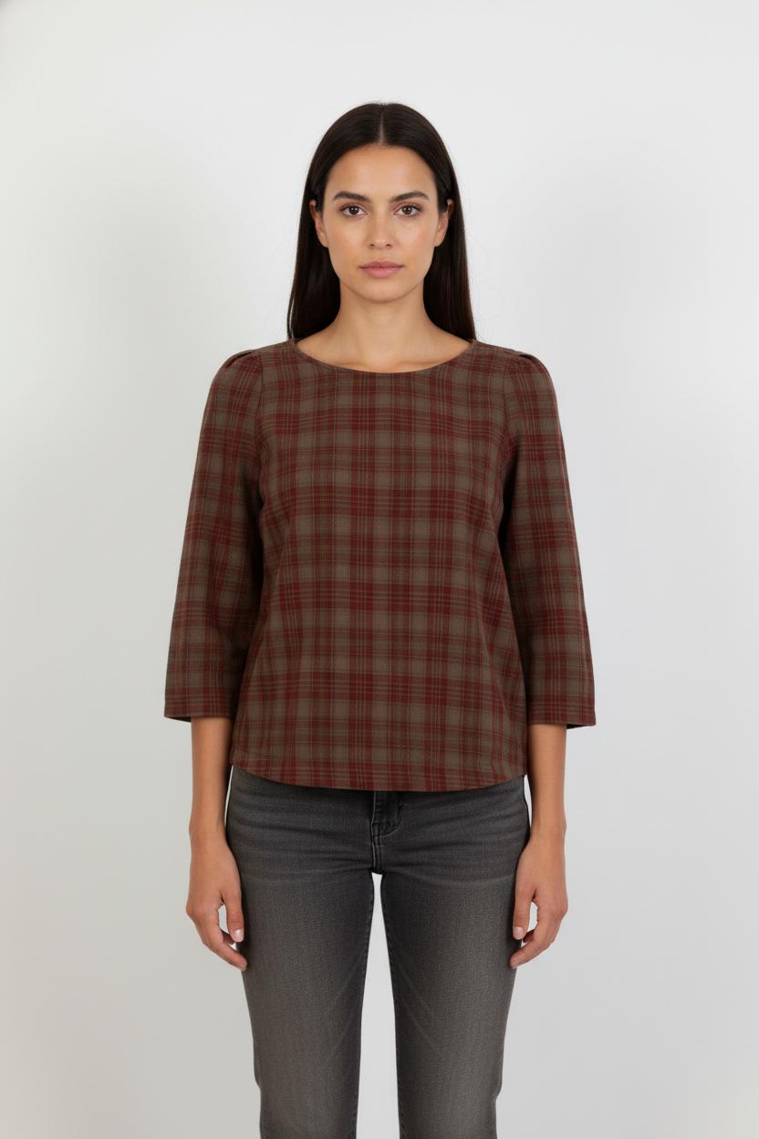 Blouse Carreaux Marron et Rouge - Taille XS/34