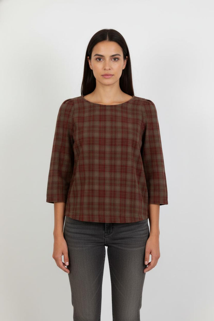 Blouse Carreaux Marron et Rouge - Taille XS/34
