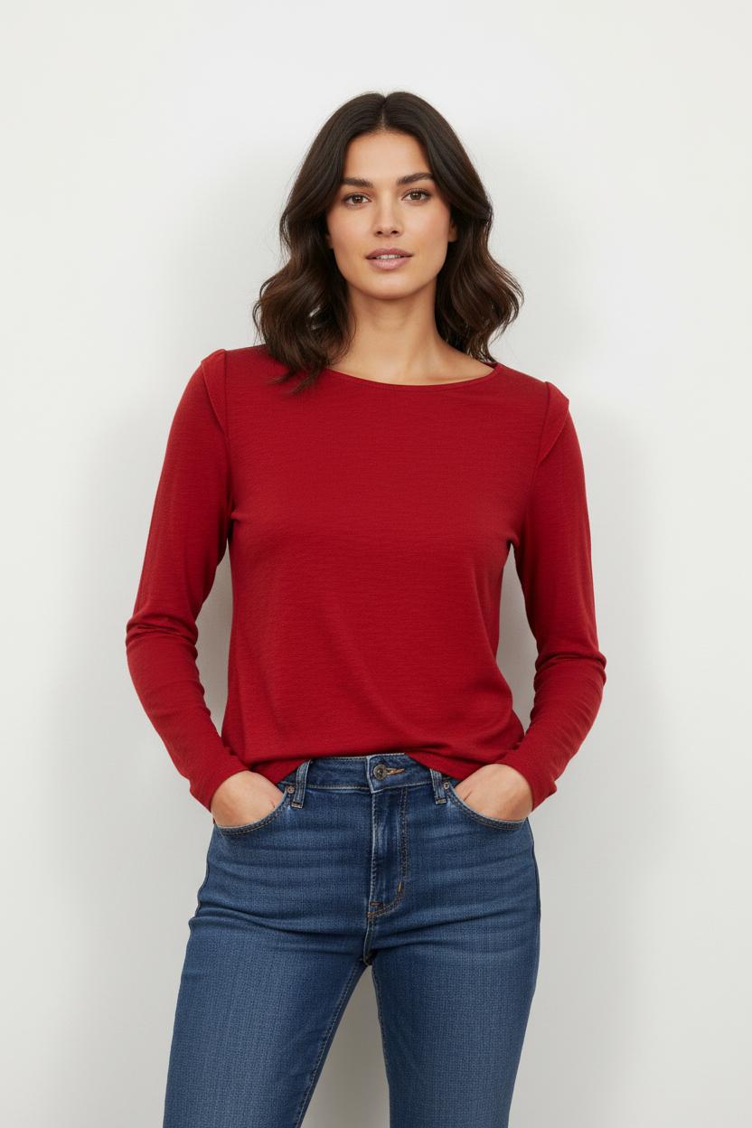T-shirt Manches Longues Rouge - Taille XS/34