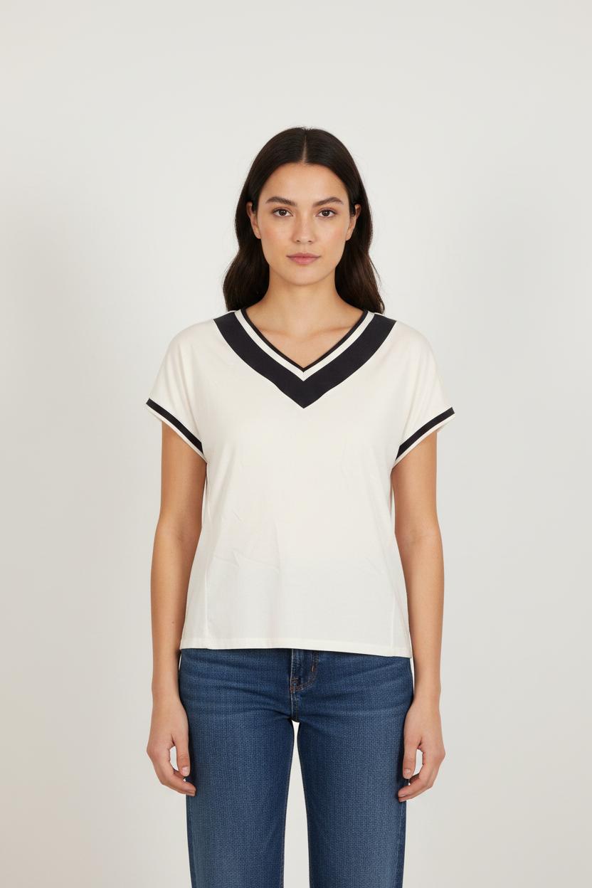 T-shirt Blanc et Noir - Taille XS/34