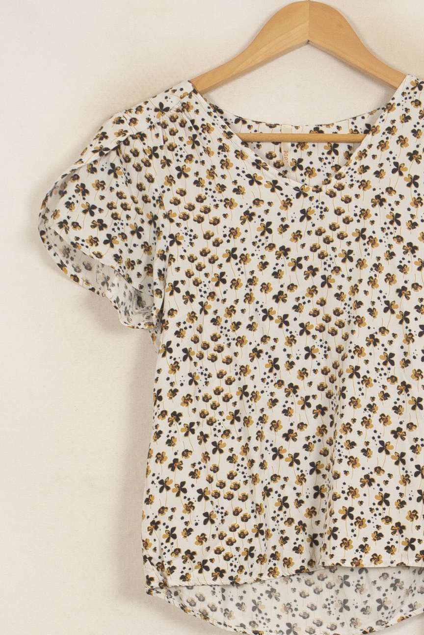 Blouse Fleurie Écrue et Marron - Taille XS/34