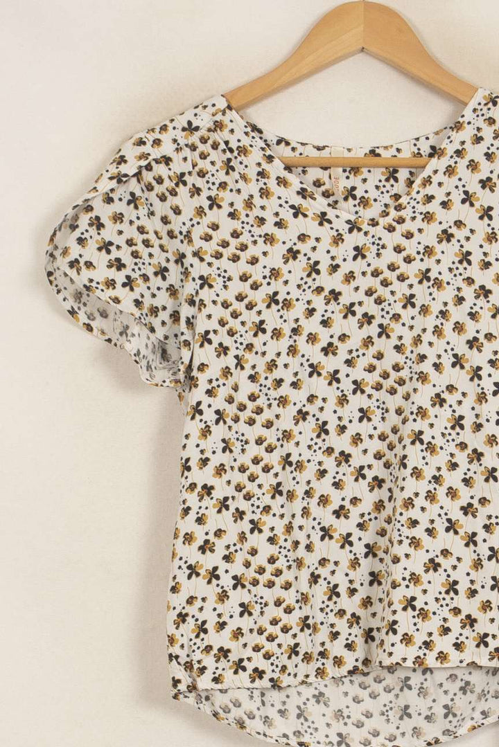 Blouse Fleurie Écrue et Marron - Taille XS/34