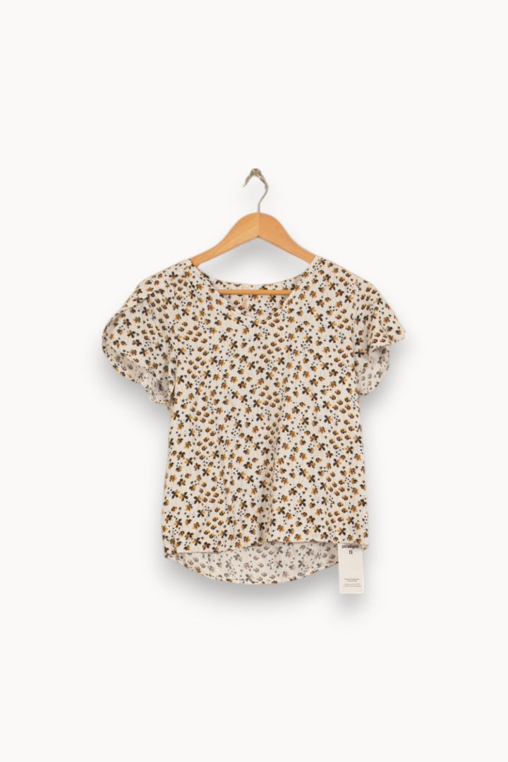 Blouse Fleurie Écrue et Marron - Taille XS/34