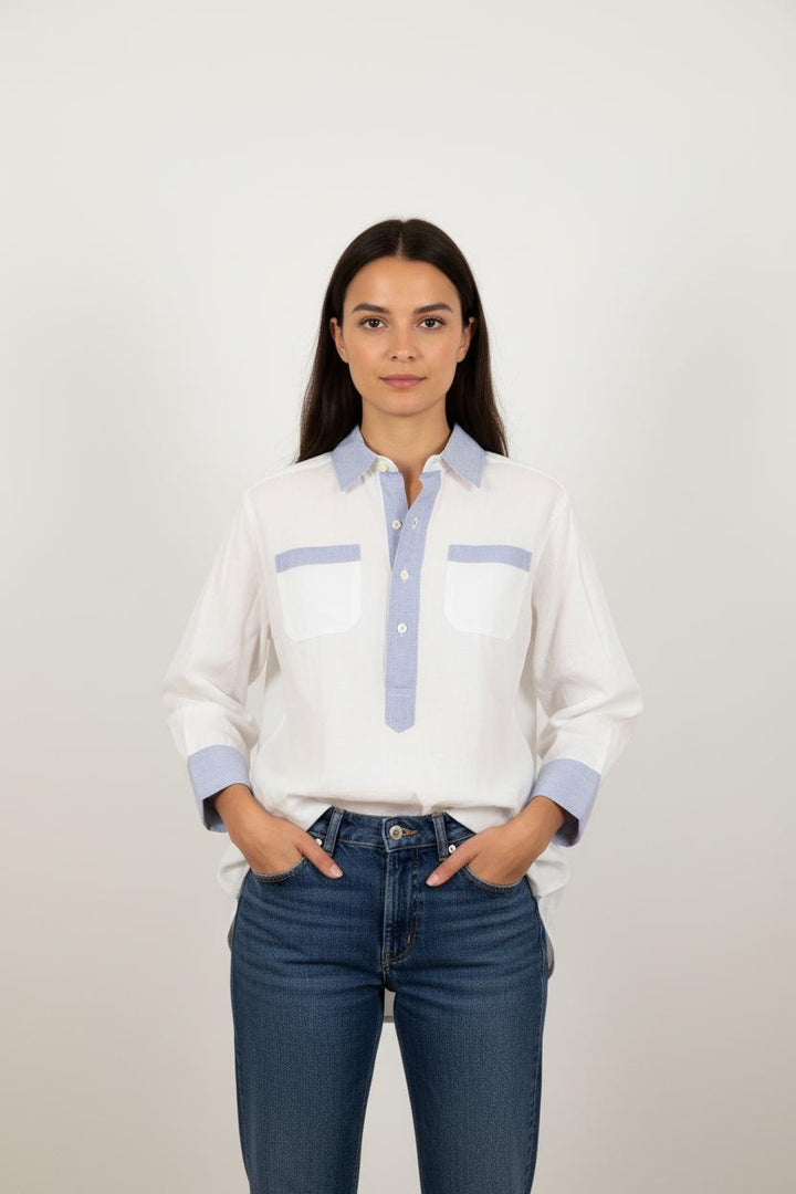 Chemise Blanche et Bleue - Taille XXS/32