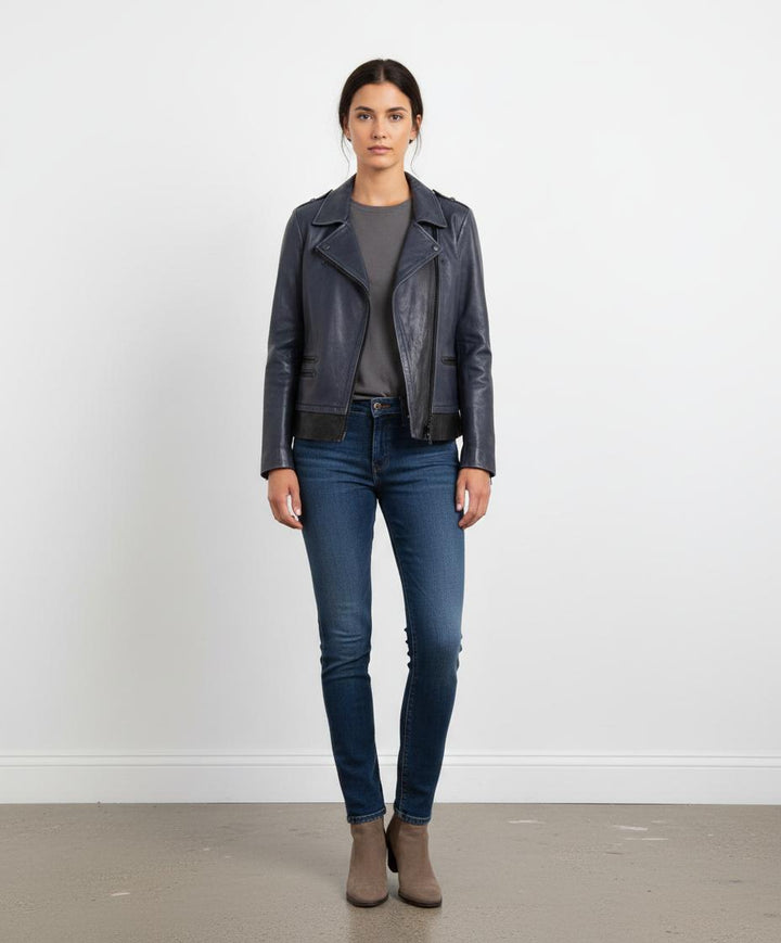 Blouson en cuir Bleu et Noir - Taille M/38