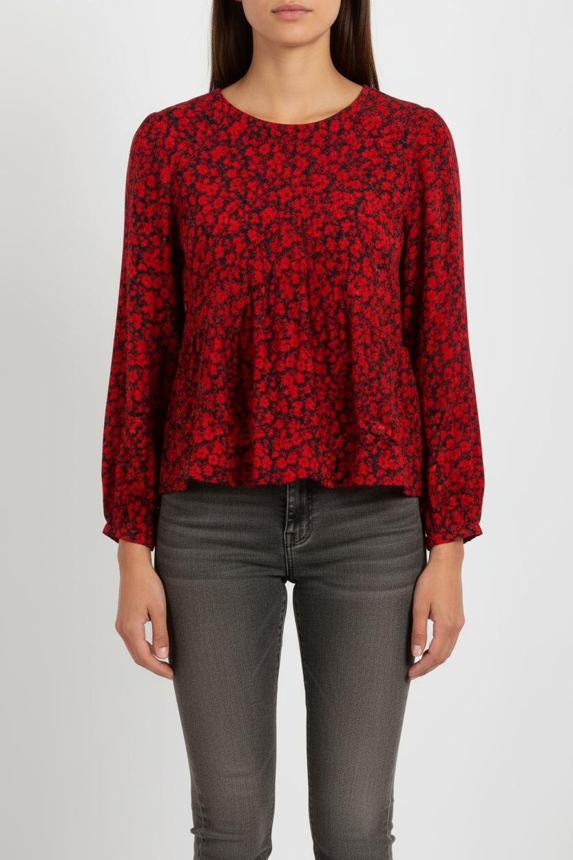 Blouse Fleurie Bordeaux et Noir - Taille L/40