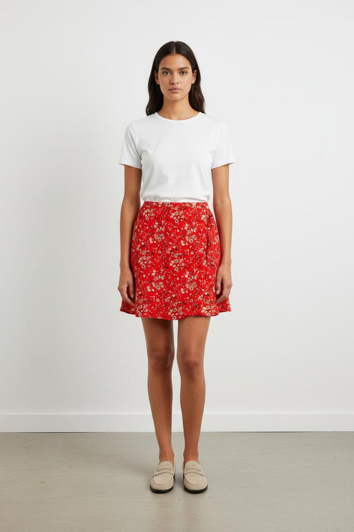 Jupe Fleurie Rouge - Taille L/40