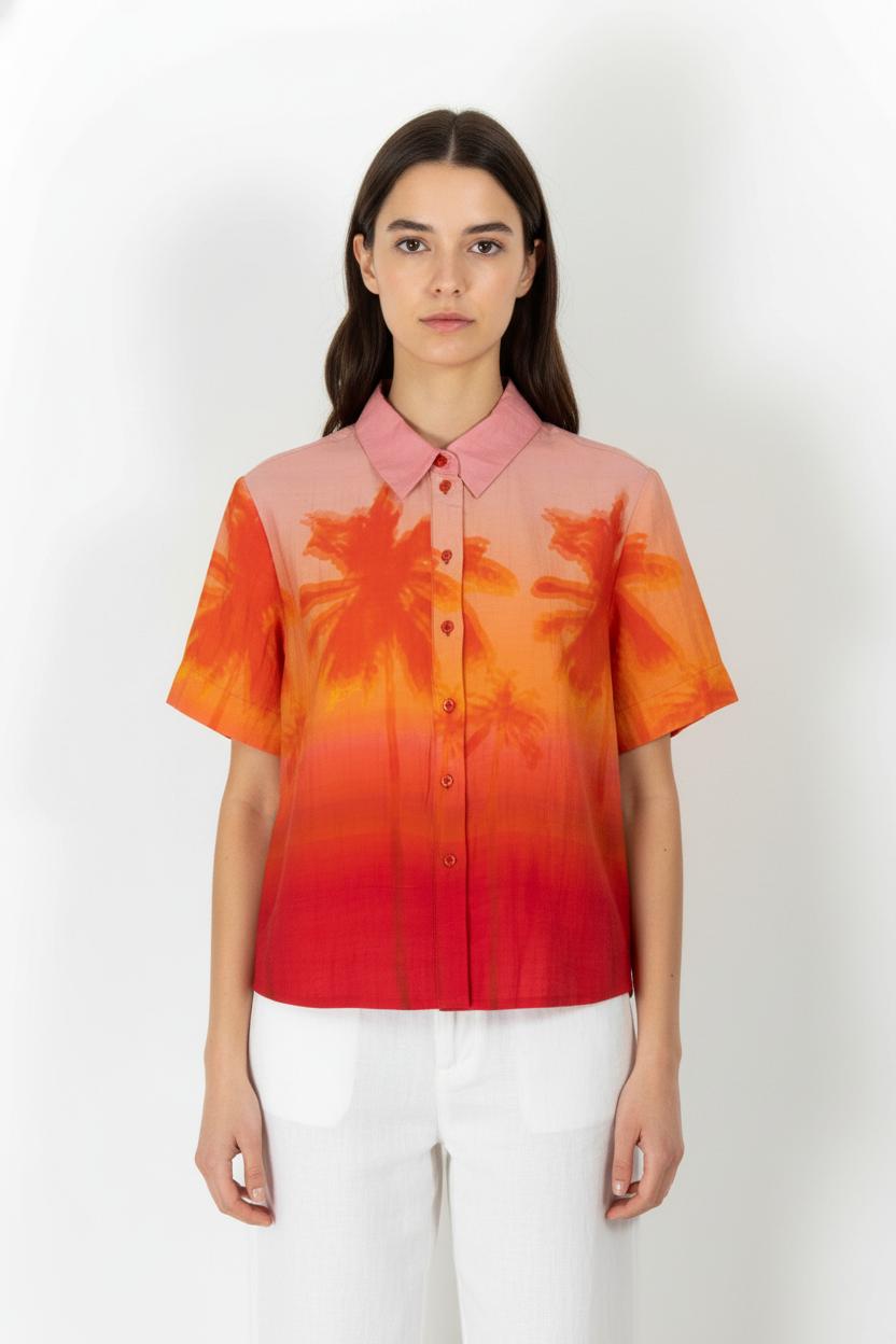 Chemise Hawaïenne Rouge et Orange - Taille S/36 de la marque Claudie Pierlot | PARAD53197 - Vendu par Paradigme - Image 1