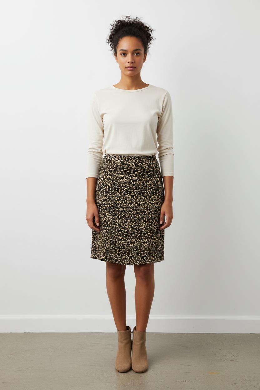 Jupe Imprimée Noire et Beige - Taille S/36