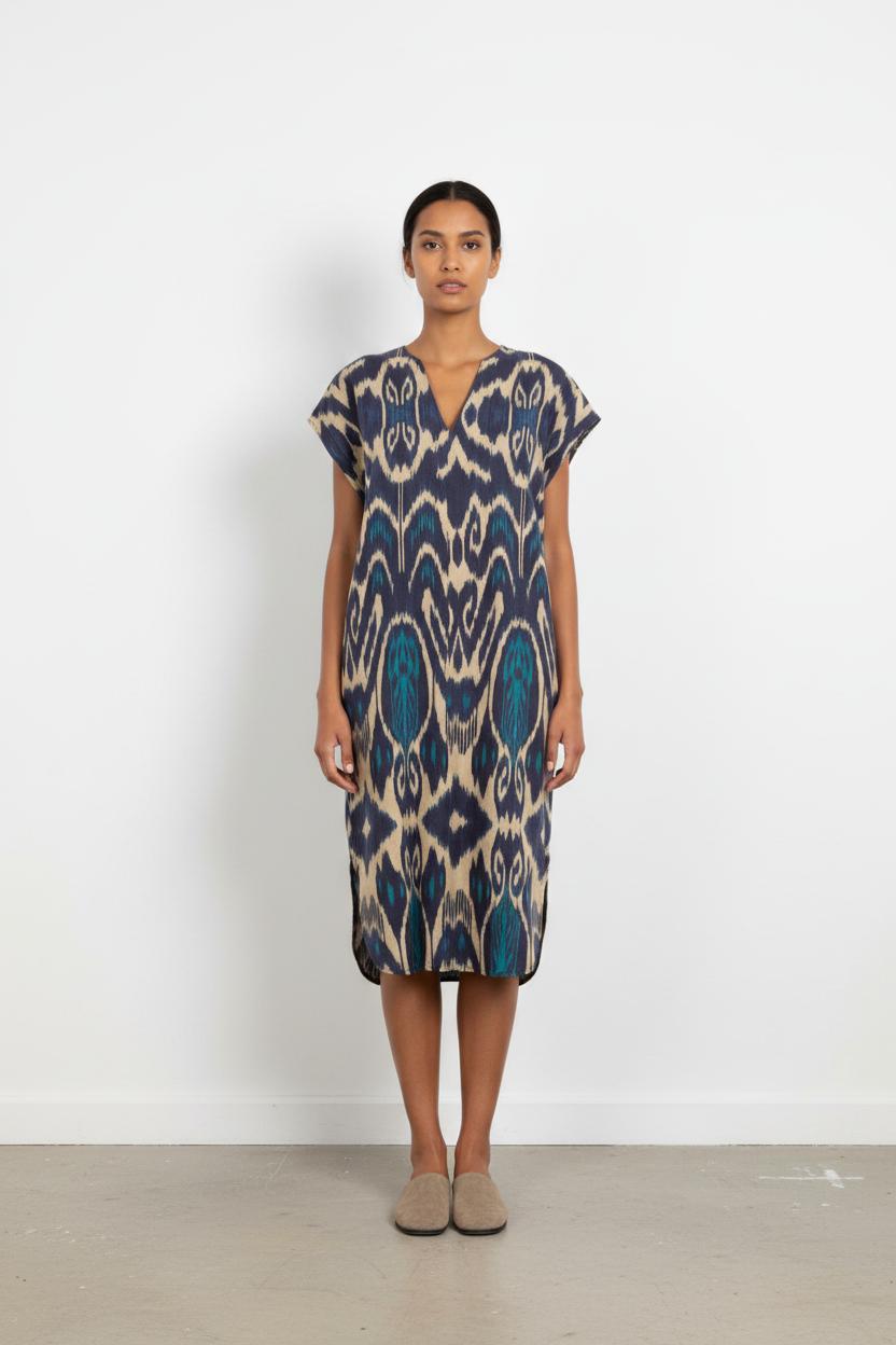 Robe Midi Bleue et Beige - Taille S/36
