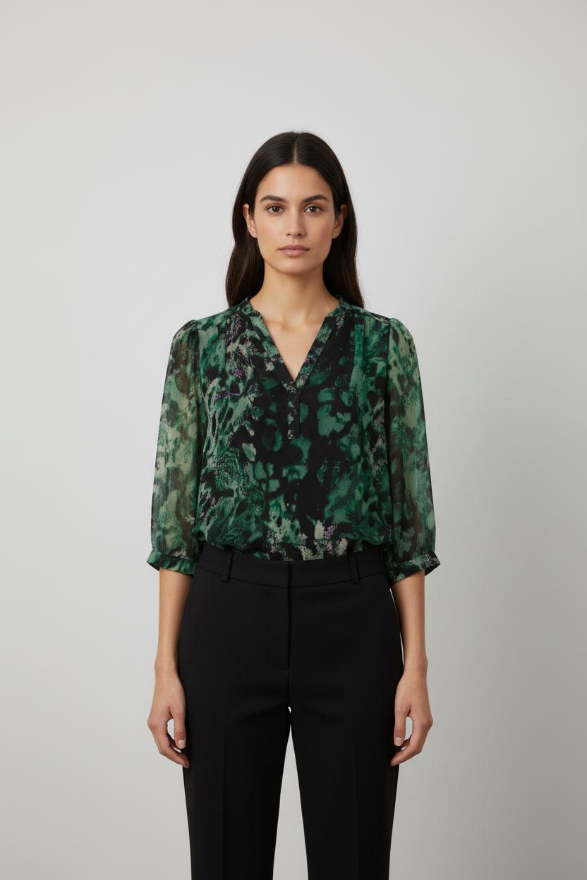 Blouse Verte et Noire - Taille S/36