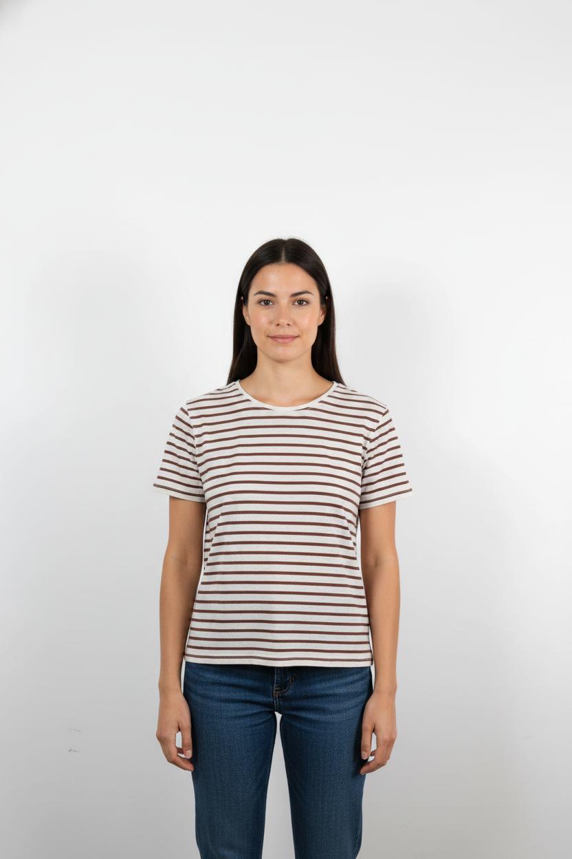T-shirt Rayé Beige et Marron - Taille T.U.
