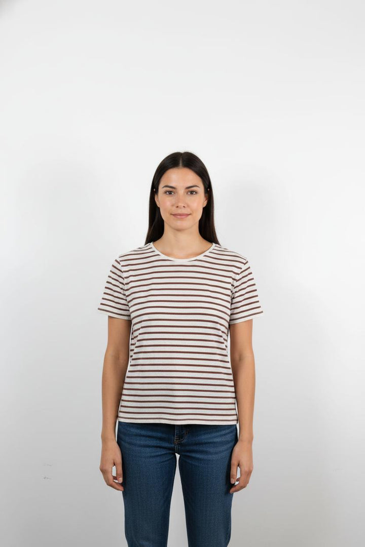 T-shirt Rayé Beige et Marron - Taille T.U.