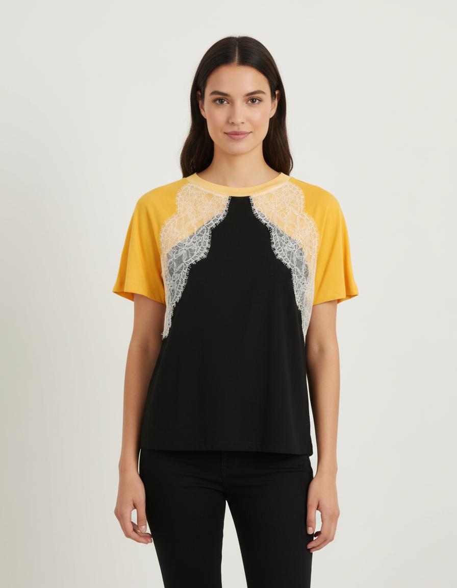 T-shirt Noir Jaune et Blanc - Taille S/36