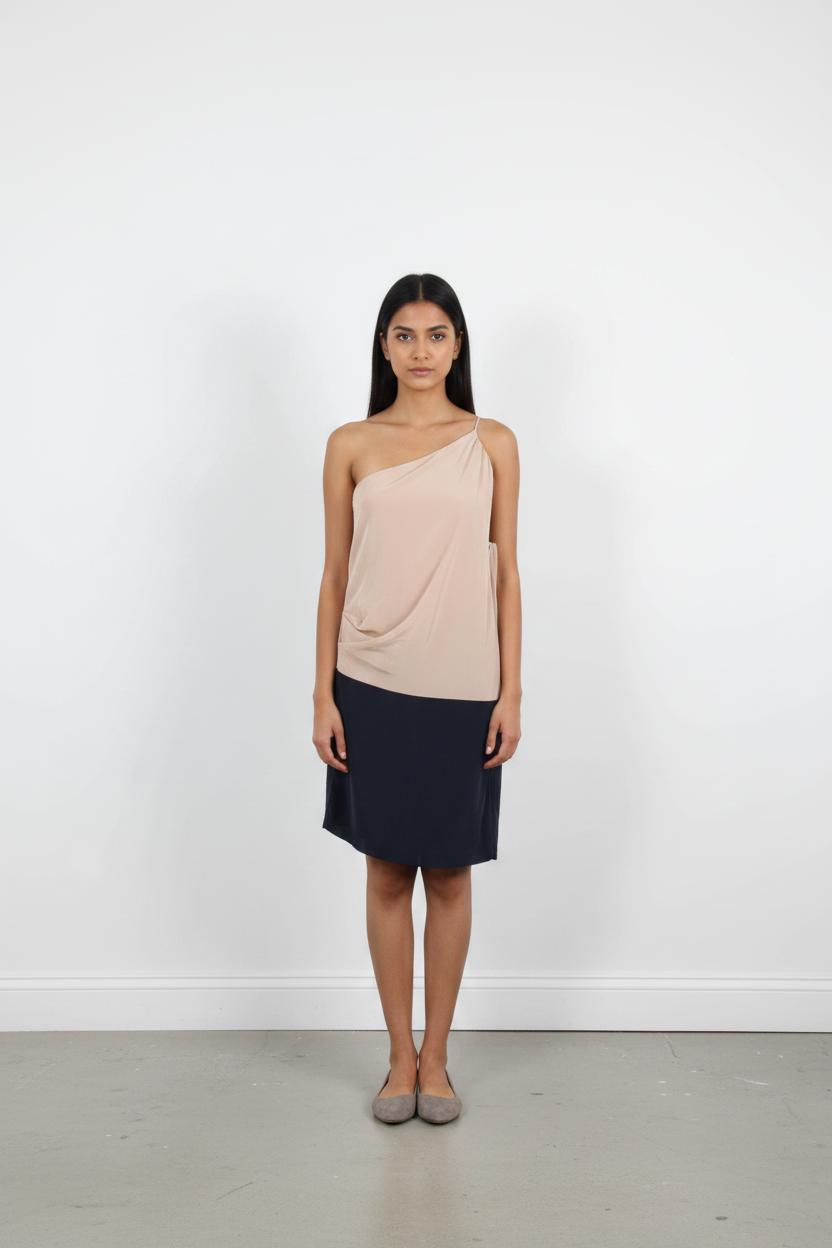 Robe Asymétrique Beige et Noir - Taille S/36