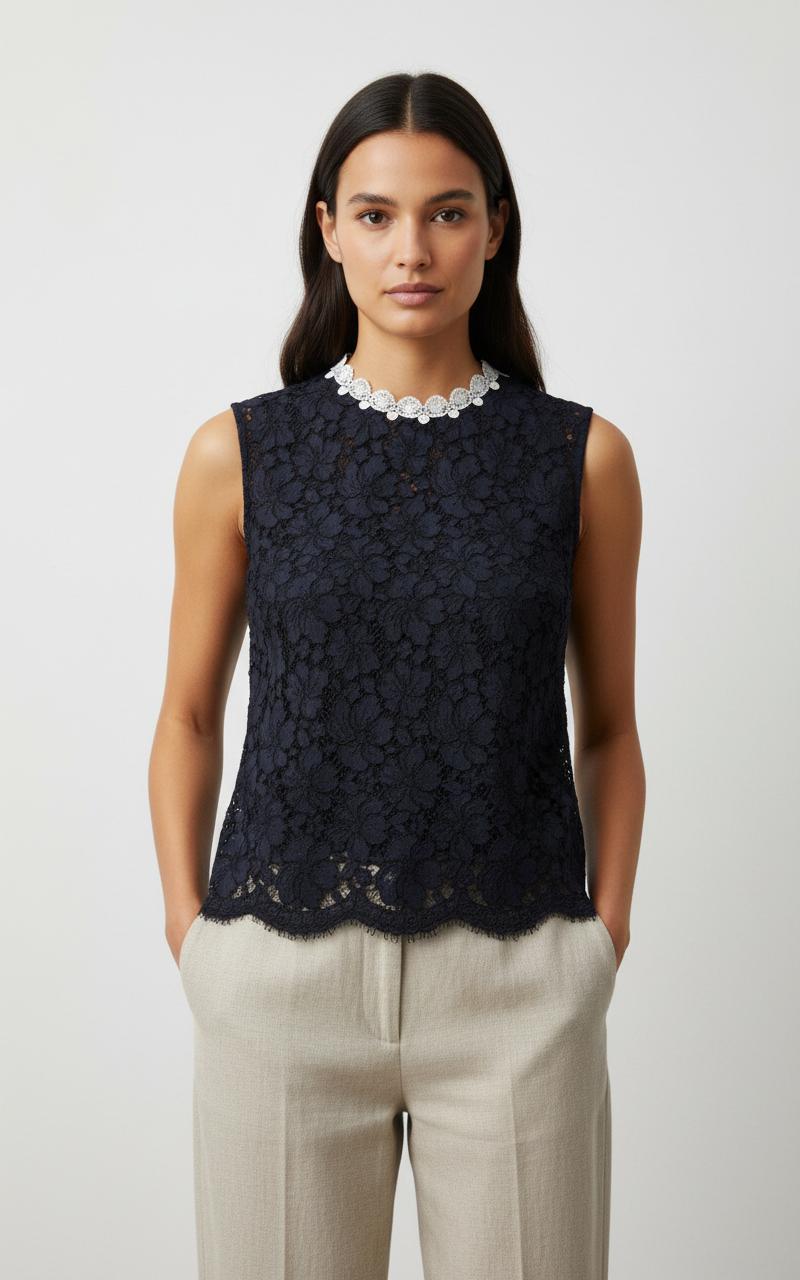 Blouse Sans Manches Bleue et Blanche - Taille S/36