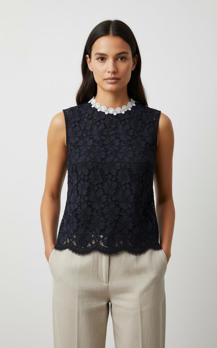 Blouse Sans Manches Bleue et Blanche - Taille S/36