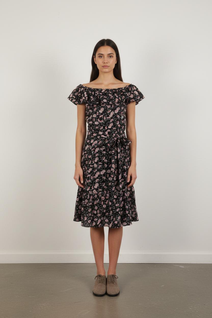 Robe Longue Noire et Fleurie - Taille S/36