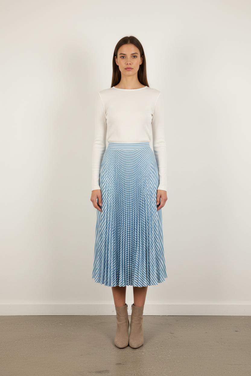Jupe Plissée Bleue et Blanche - Taille S/36