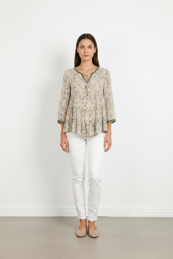 Tunique Beige et Verte - Taille M/38