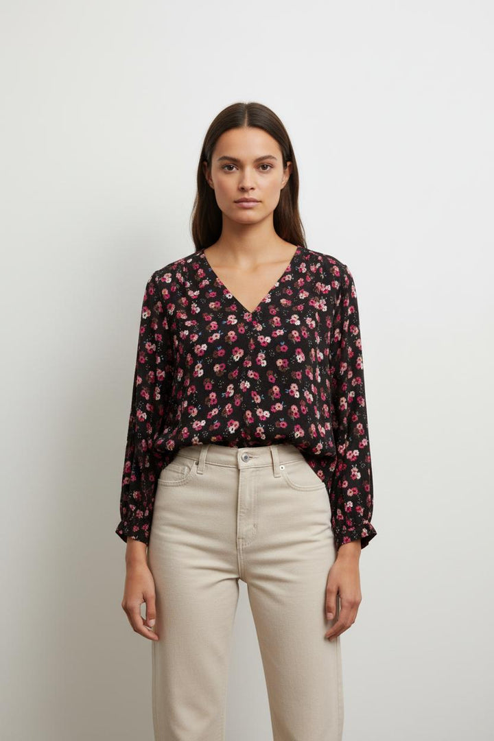 Blouse Noire et Fleurie - Taille M/38