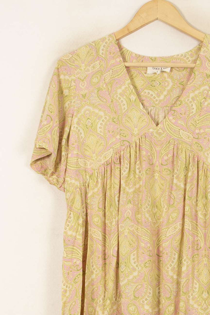Robe Imprimée Rose et Jaune - Taille S/36 de la marque Grace & Mila | PARAD53681 - Vendu par Paradigme - Image 3