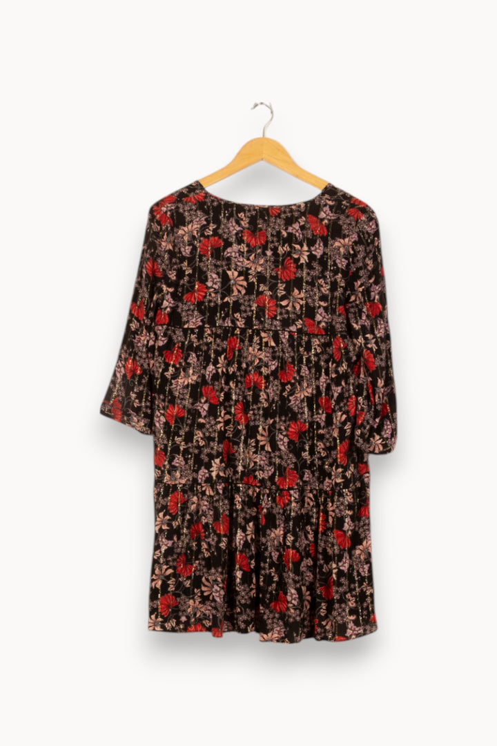 Robe Fleurie Noire et Rouge - Taille S/36 de la marque ba&sh | PARAD53685 - Vendu par Paradigme - Image 4