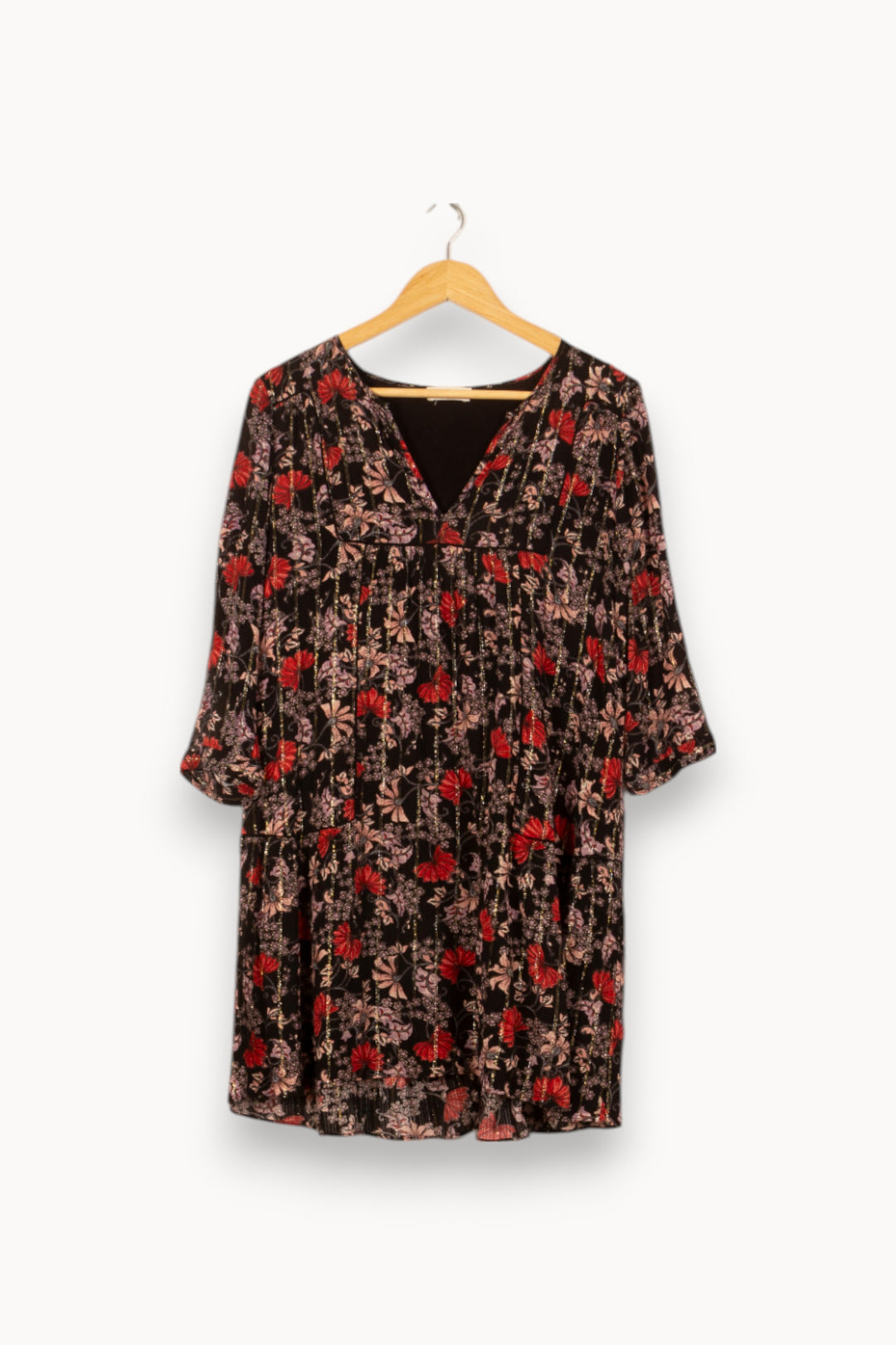 Robe Fleurie Noire et Rouge - Taille S/36 de la marque ba&sh | PARAD53685 - Vendu par Paradigme - Image 2